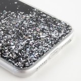Coque iPhone 11 Pro - Gel paillettes argentées avec anneau - Noir