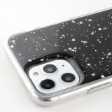Coque iPhone 11 Pro Max - Gel paillettes argentées avec anneau - Noir