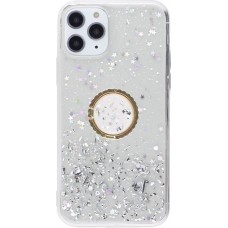 Coque iPhone 11 Pro - Gel paillettes argentées avec anneau - Transparent