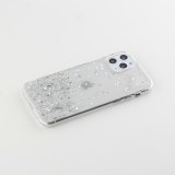 Coque iPhone 11 Pro Max - Gel paillettes argentées avec anneau - Transparent