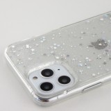 Coque iPhone 11 Pro Max - Gel paillettes argentées avec anneau - Transparent