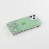 Coque iPhone 11 Pro Max - Gel paillettes argentées avec anneau - Vert