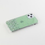 Coque iPhone 11 Pro - Gel paillettes argentées avec anneau - Vert