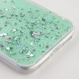 Coque iPhone 11 Pro - Gel paillettes argentées avec anneau - Vert