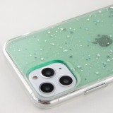 Coque iPhone 11 Pro Max - Gel paillettes argentées avec anneau - Vert