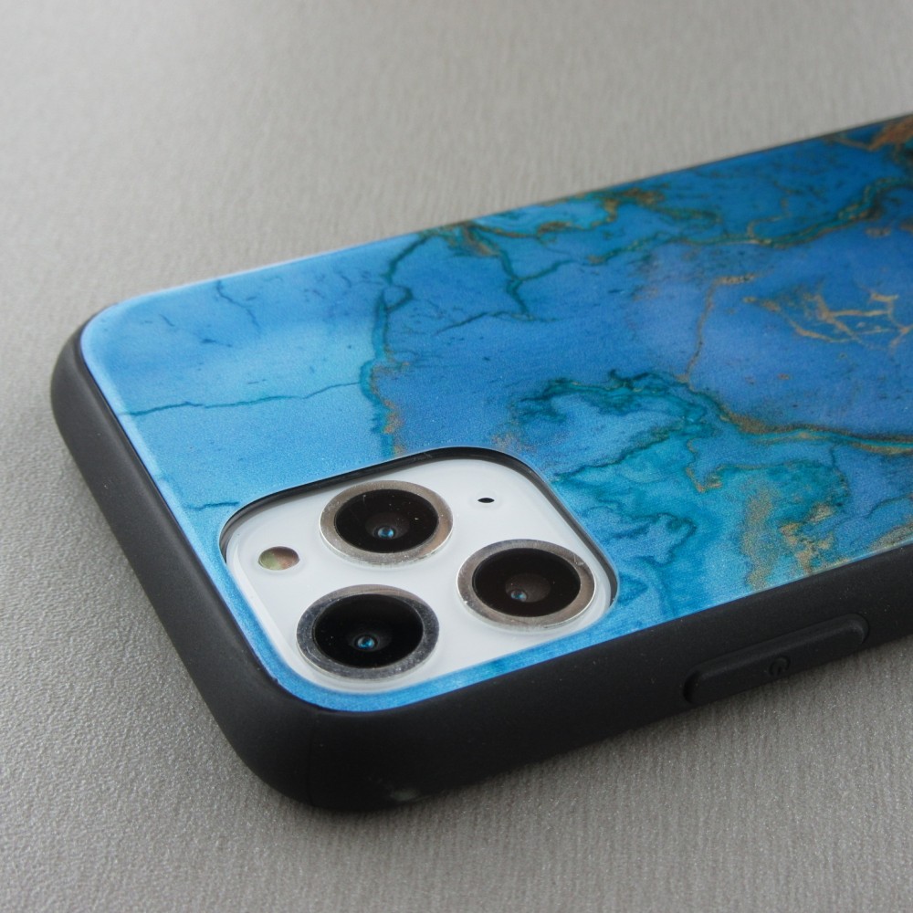 Coque iPhone 11 Pro - Glass Marble or - Bleu