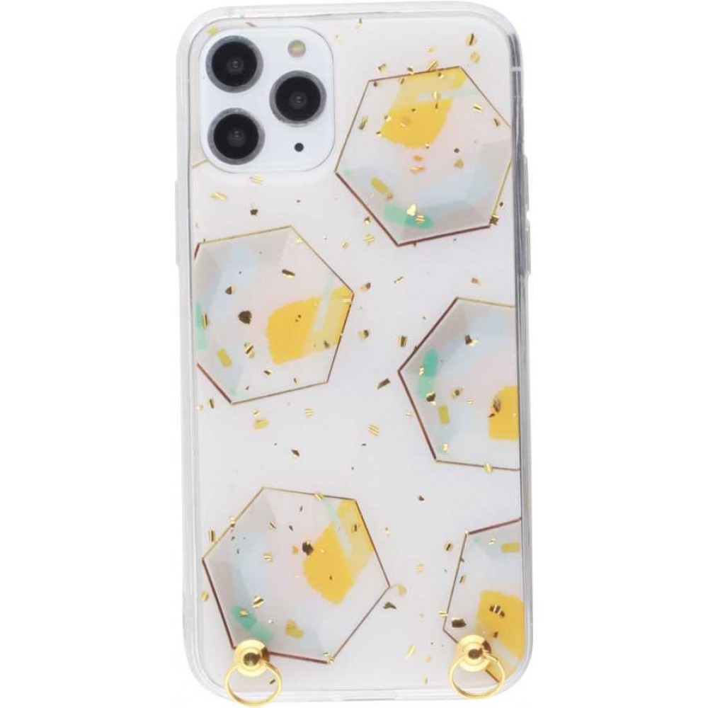 Coque iPhone 11 Pro Max - Gold Flakes Geometric Lacet jaune