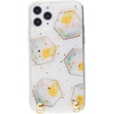 Coque iPhone 11 Pro Max - Gold Flakes Geometric Lacet jaune