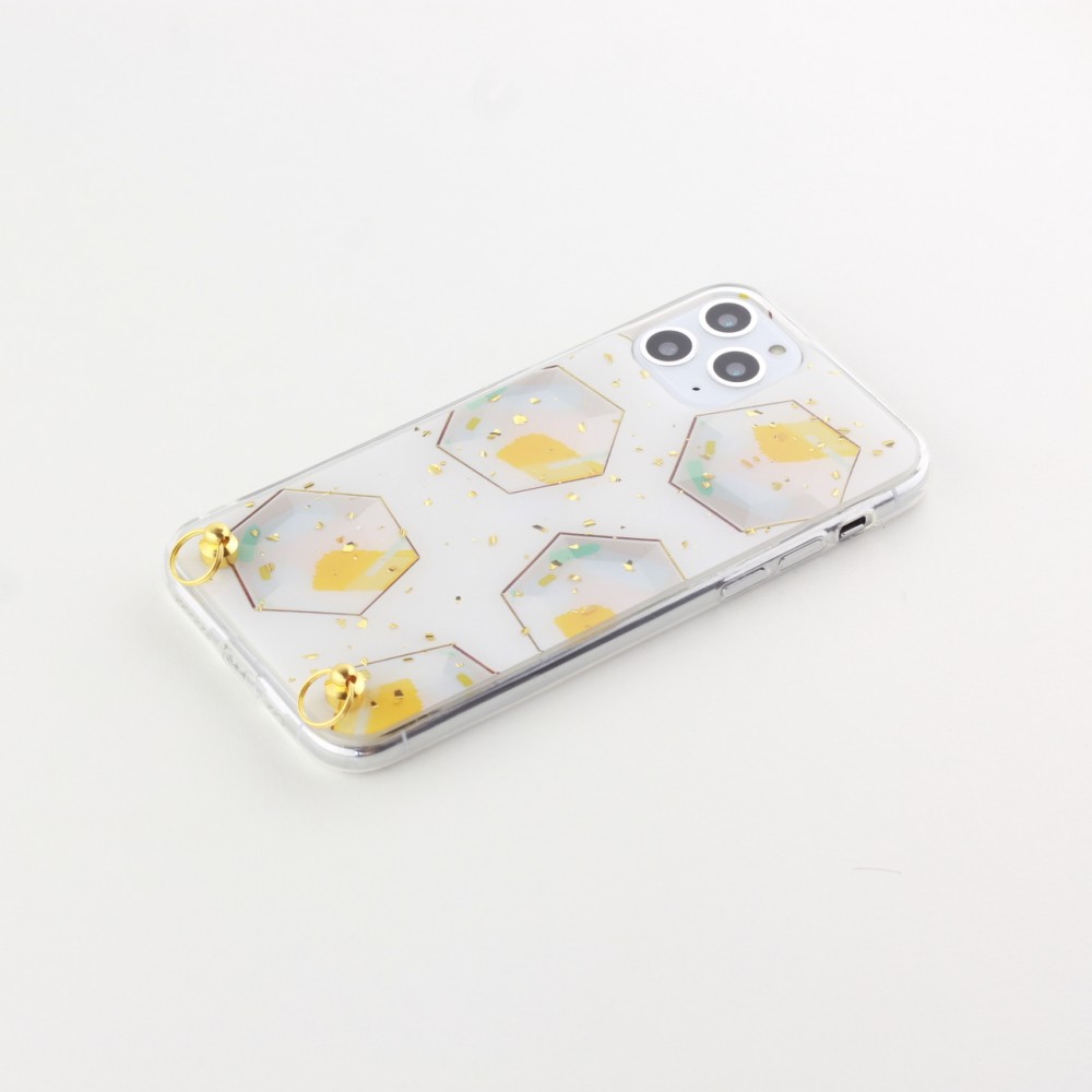 Coque iPhone 11 Pro - Gold Flakes Geometric Lacet jaune
