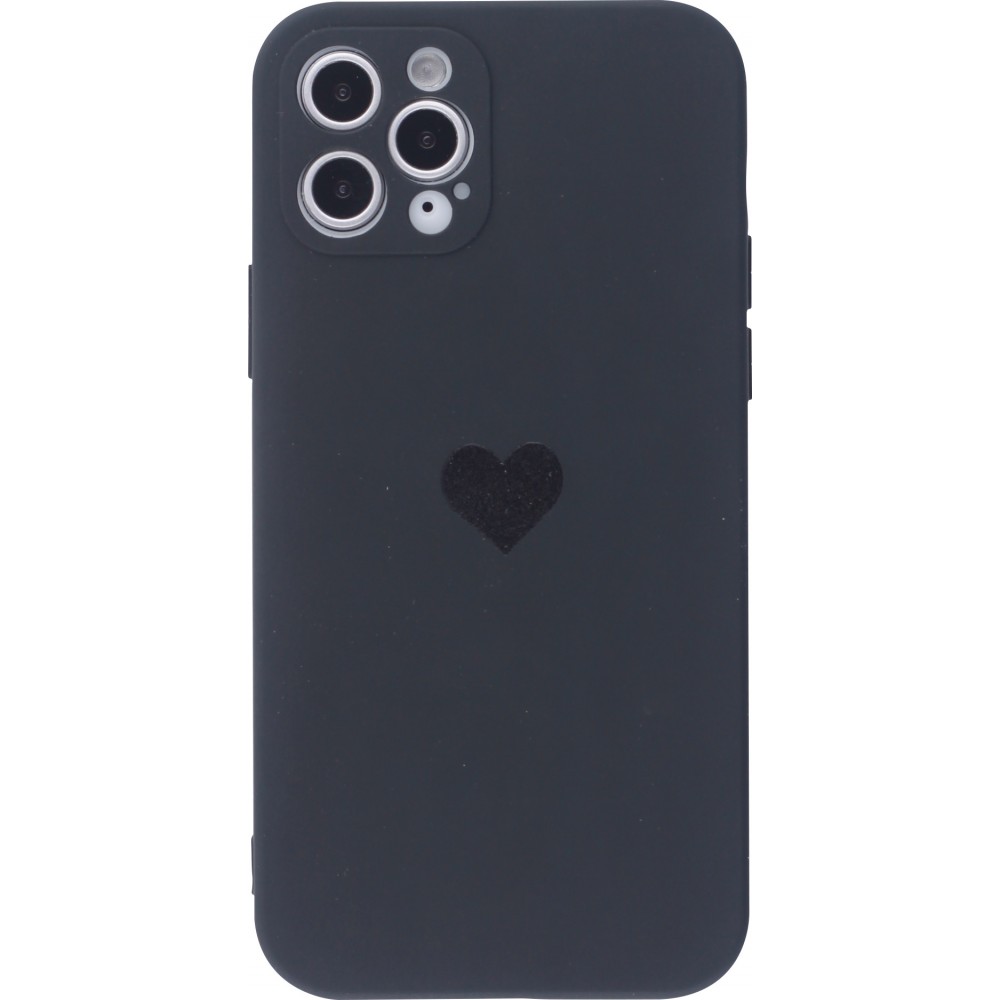 Coque iPhone 12 Pro Max - Silicone Mat Coeur - Noir