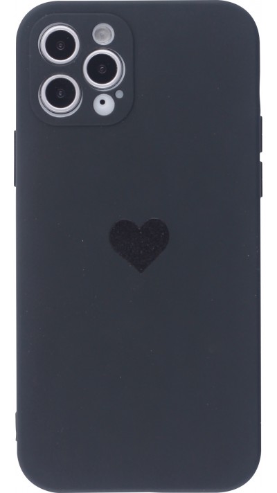 Coque iPhone 12 Pro - Silicone Mat Coeur - Noir