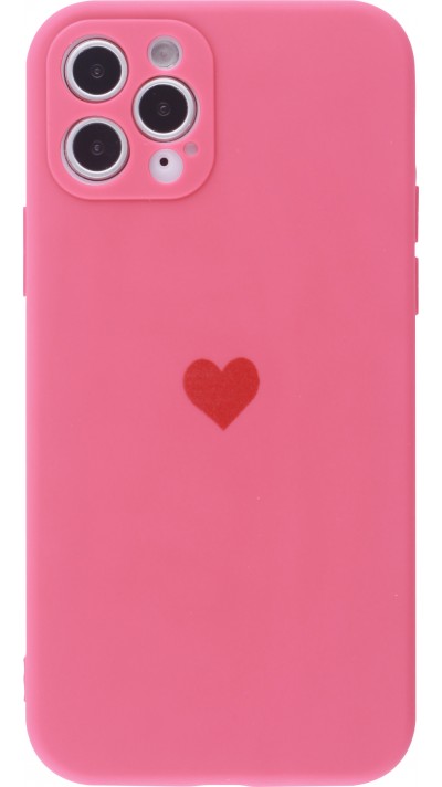 Coque iPhone 12 Pro Max - Silicone Mat Coeur - Rose