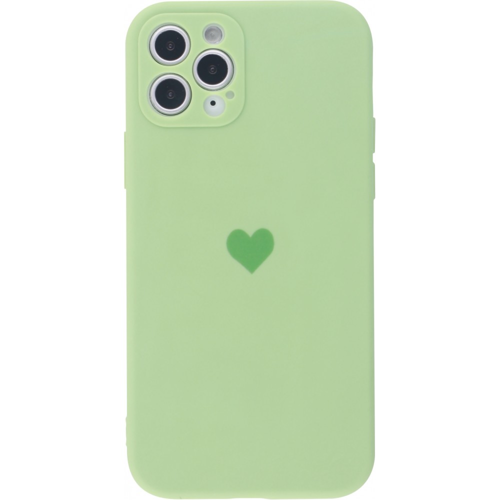 Coque iPhone 11 Pro - Silicone Mat Coeur vert clair