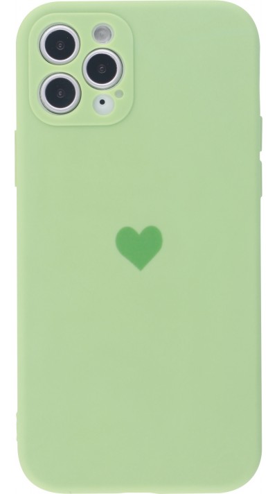 Coque iPhone 11 Pro Max - Silicone Mat Coeur vert clair