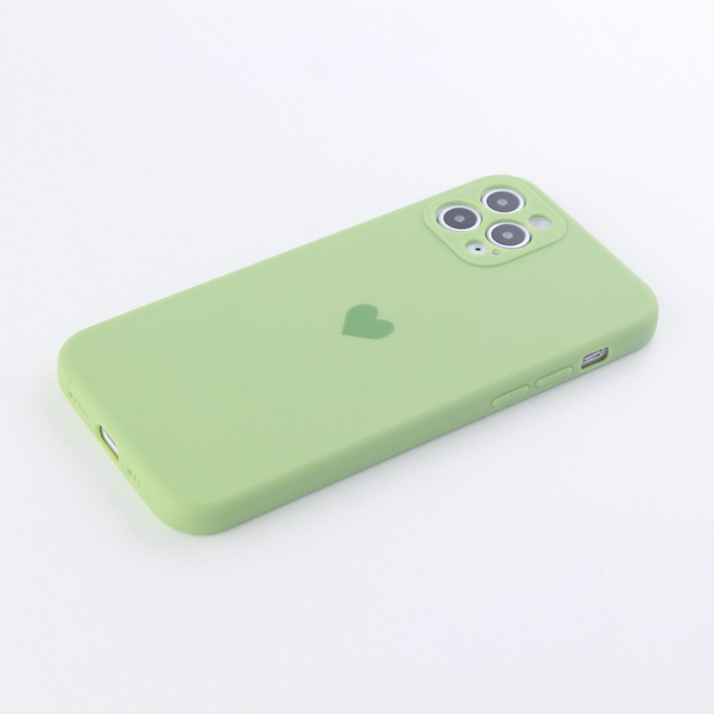 Coque iPhone 11 Pro Max - Silicone Mat Coeur vert clair