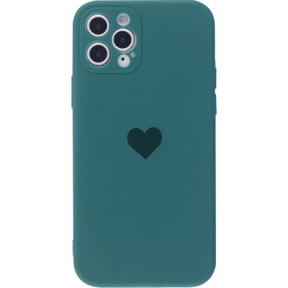 Coque iPhone 11 Pro - Silicone Mat Coeur - Vert foncé