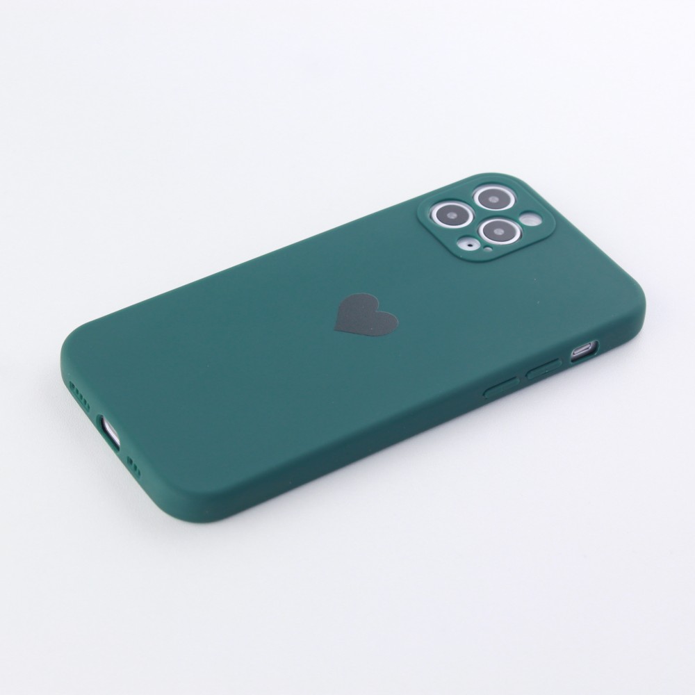 Hülle iPhone 11 Pro - Silikon Mat Herz - Dunkelgrün