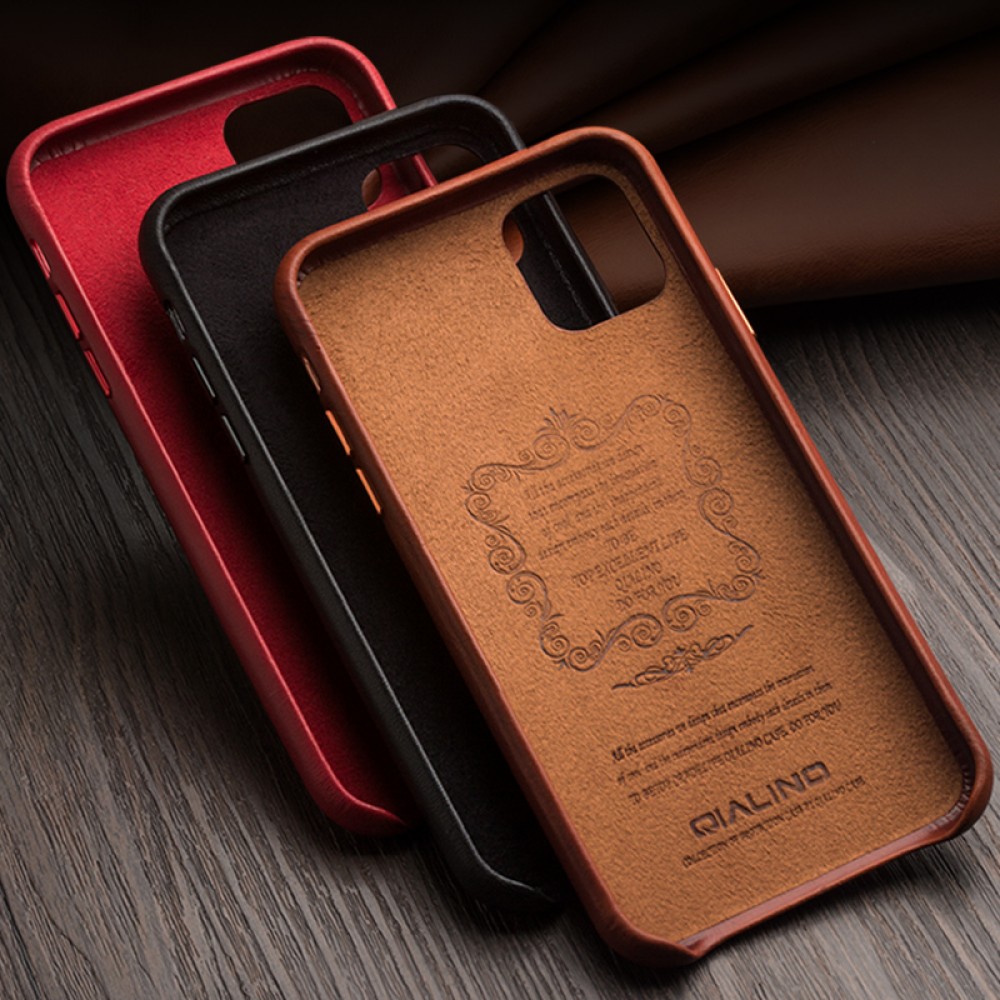 Coque iPhone 11 Pro Max - Qialino cuir véritable - Brun