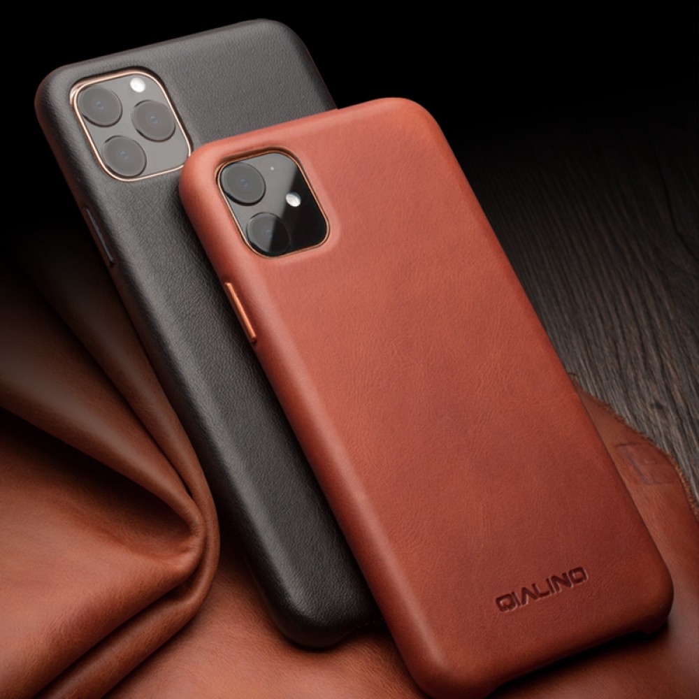 Coque iPhone 11 Pro Max - Qialino cuir véritable - Noir