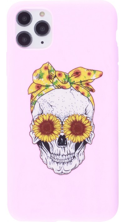 Hülle iPhone 12 Pro Max - Silikonmatte Skull flowers - Rosa