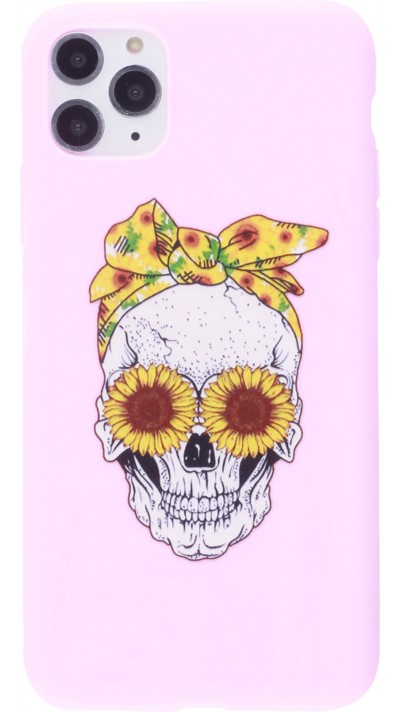 Hülle iPhone 11 Pro - Silikonmatte Skull flowers - Rosa