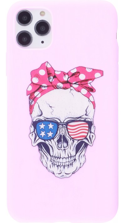 Coque iPhone 12 Pro Max - Silicone Mat Skull USA - Rose