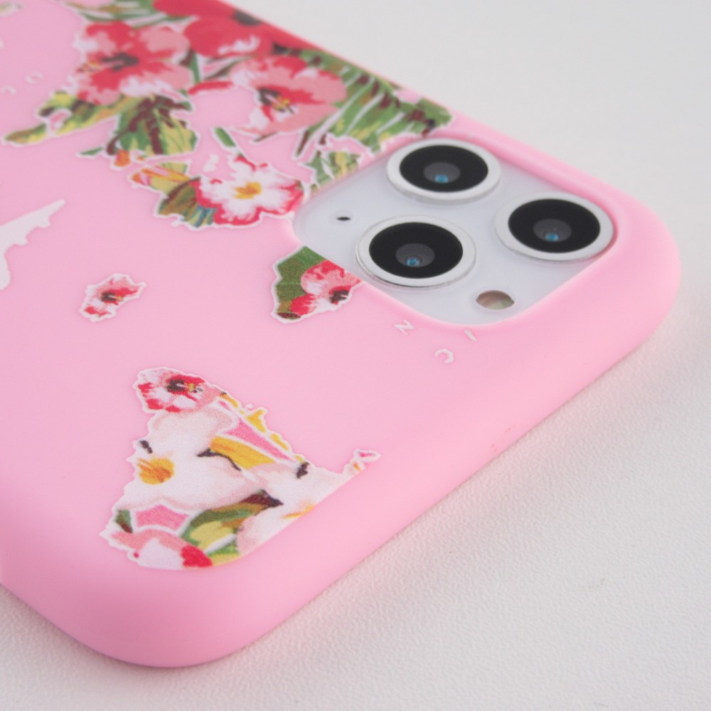 Coque iPhone 11 Pro - Silicone Mat Travel flowers