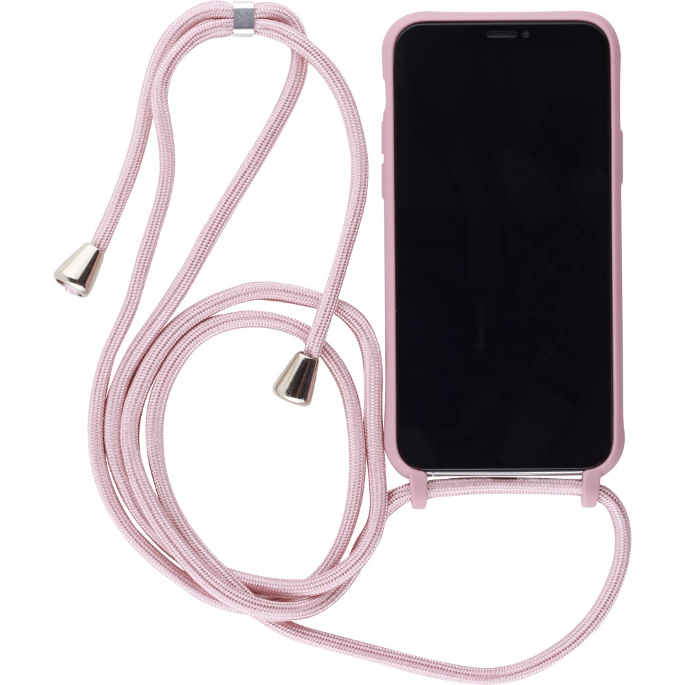 Coque iPhone 11 Pro - Silicone Mat avec lacet rose pâle