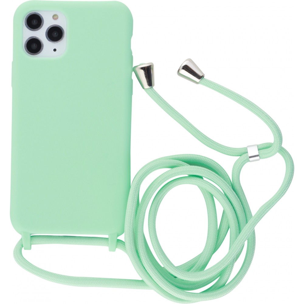 Coque iPhone 11 Pro - Silicone Mat avec lacet vert clair