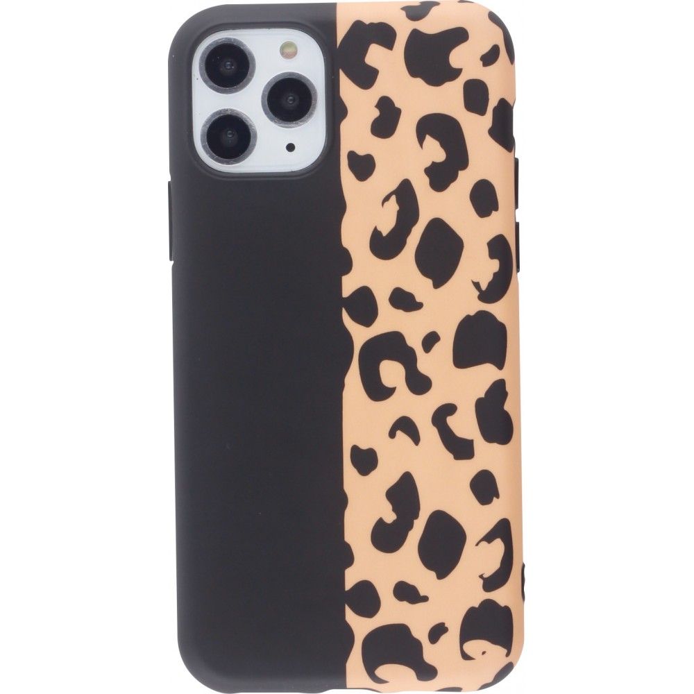 Coque iPhone 11 Pro - Silicone Mat demi noir léopard