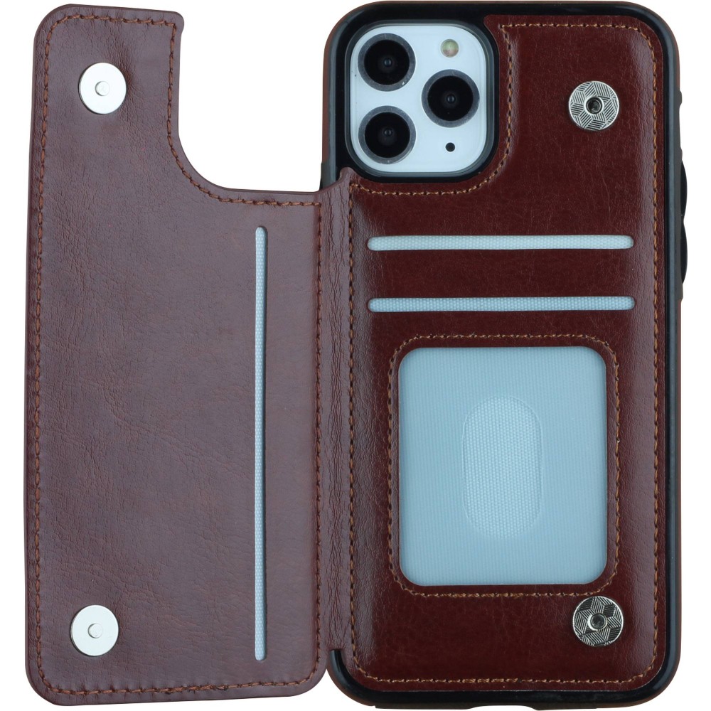 Coque iPhone 11 Pro - Wallet Premium Cards - Brun