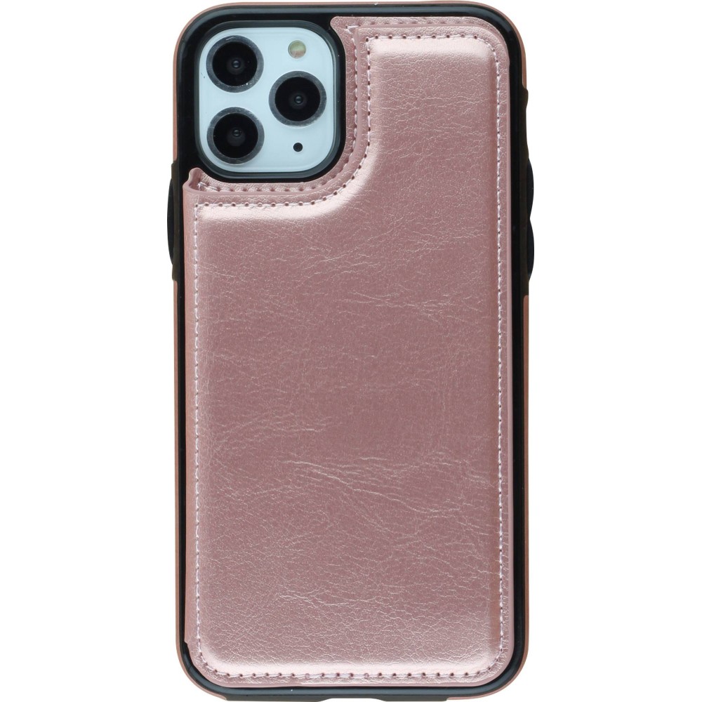 Coque iPhone 11 Pro Max - Wallet Premium Cards or - Rose