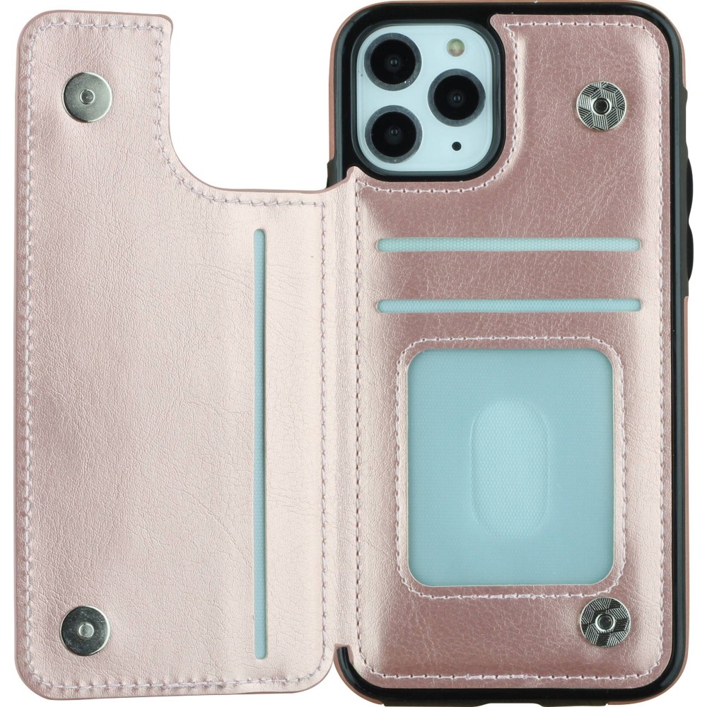 Hülle iPhone 11 Pro - Wallet Premium Cards rosa - Gold