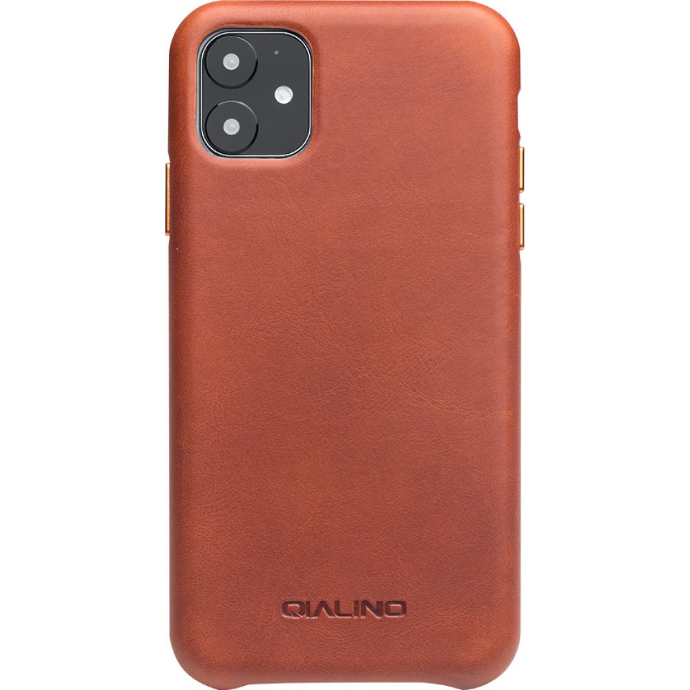 Coque iPhone 11 - Qialino cuir véritable - Brun