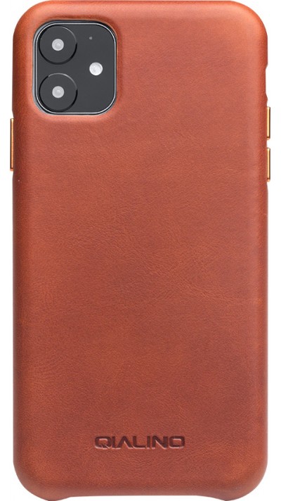 Coque iPhone 11 - Qialino cuir véritable - Brun