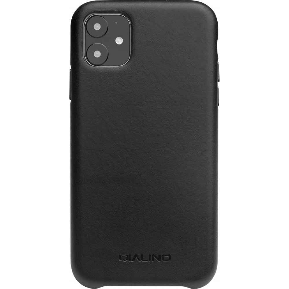 Coque iPhone 11 - Qialino cuir véritable - Noir