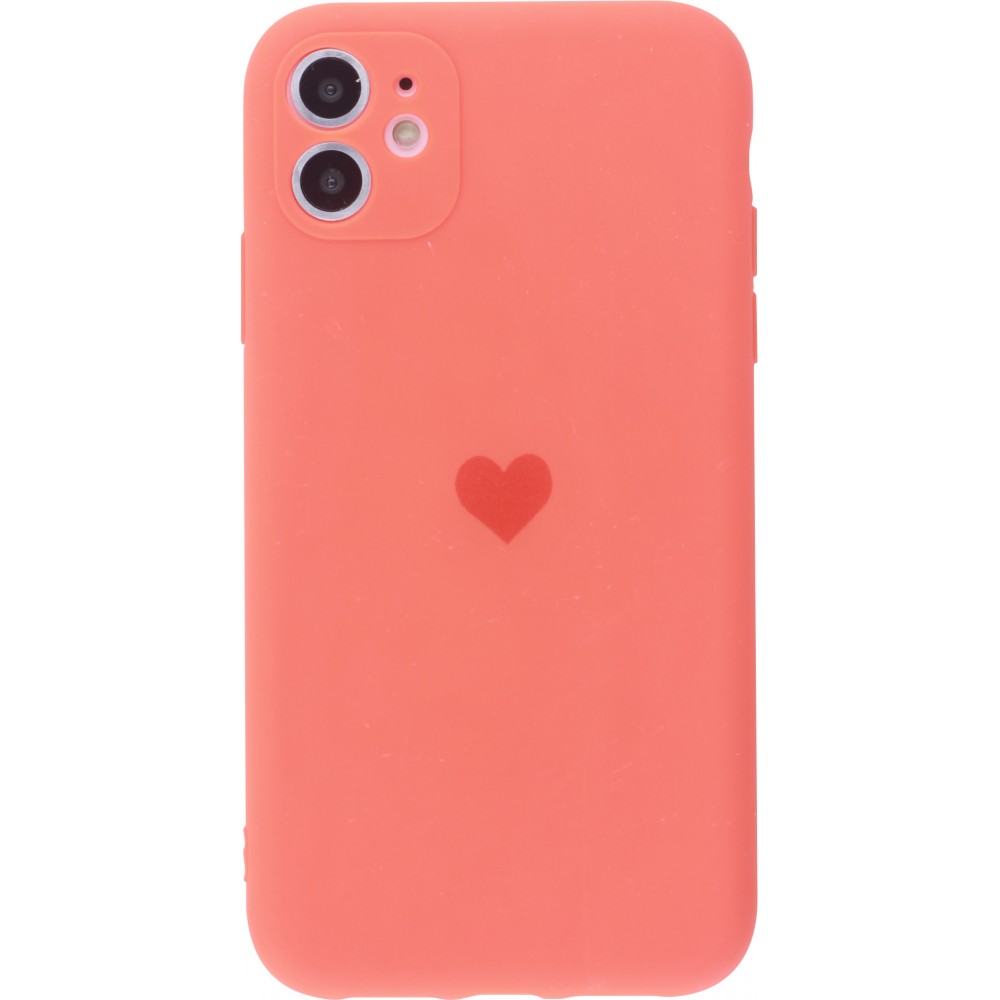 Coque iPhone 12 - Silicone Mat Coeur - Orange