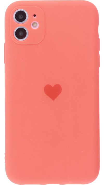 Coque iPhone 12 - Silicone Mat Coeur - Orange