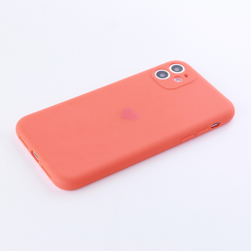 Coque iPhone 12 - Silicone Mat Coeur - Orange