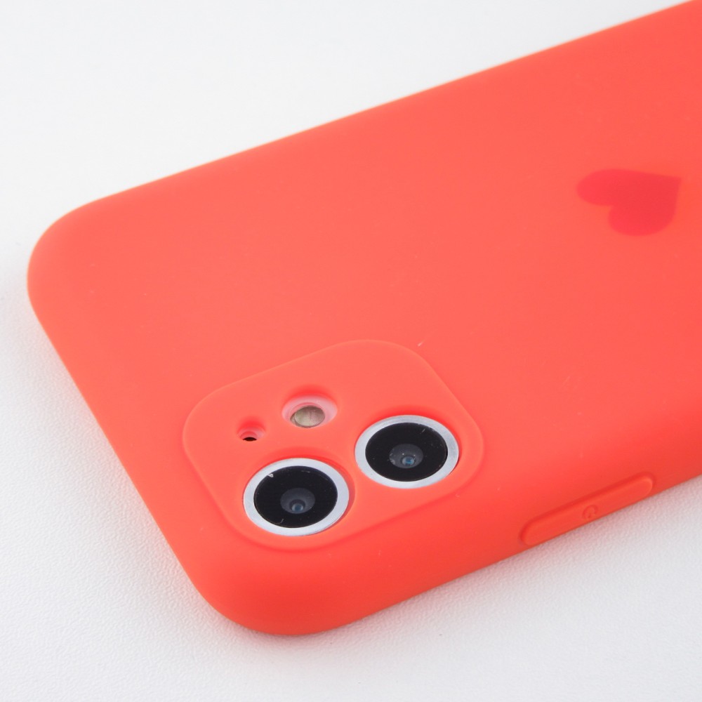 Coque iPhone 12 - Silicone Mat Coeur - Orange