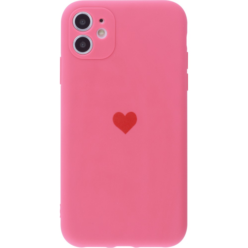 Coque iPhone 11 - Silicone Mat Coeur - Rose