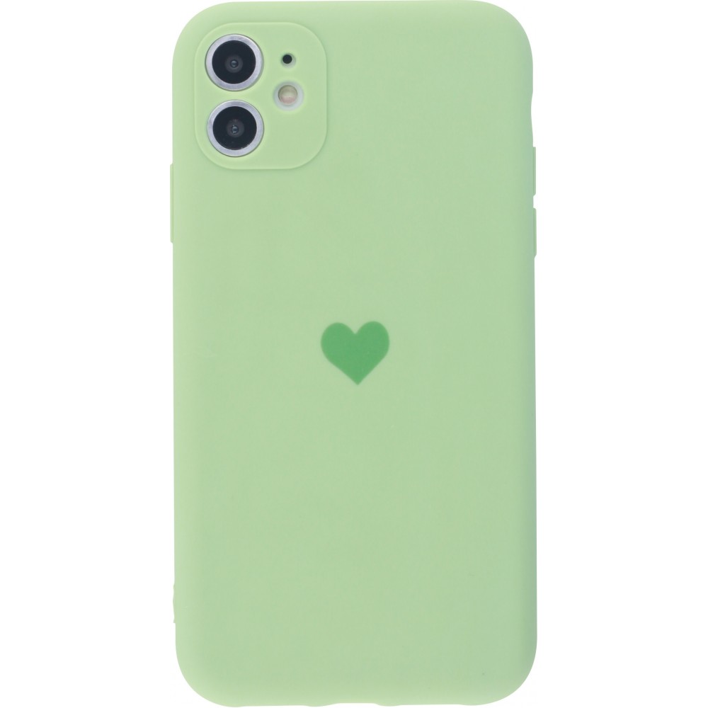 Coque iPhone 11 - Silicone Mat Coeur vert clair