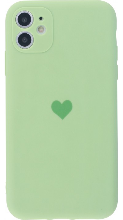 Coque iPhone 13 - Silicone Mat Coeur vert clair