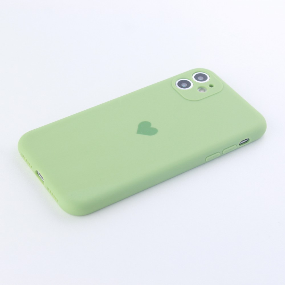 Coque iPhone 13 - Silicone Mat Coeur vert clair