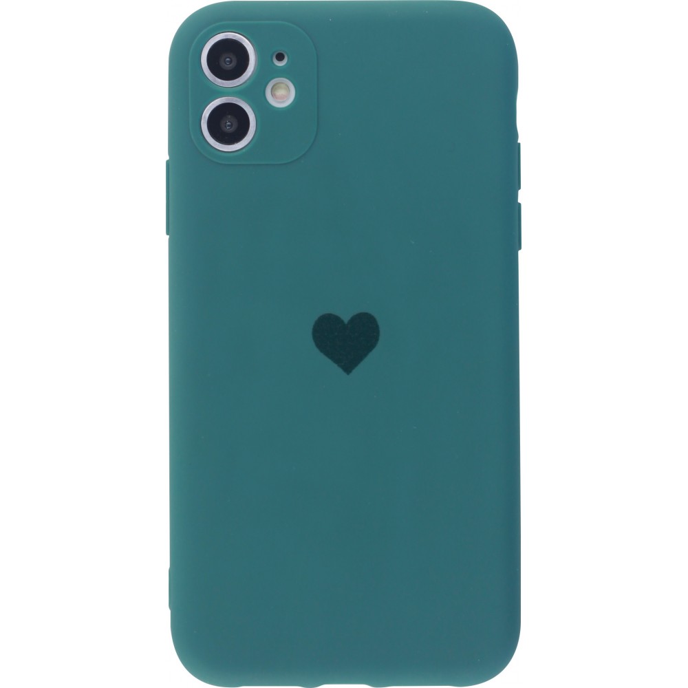 Coque iPhone 12 - Silicone Mat Coeur - Vert foncé
