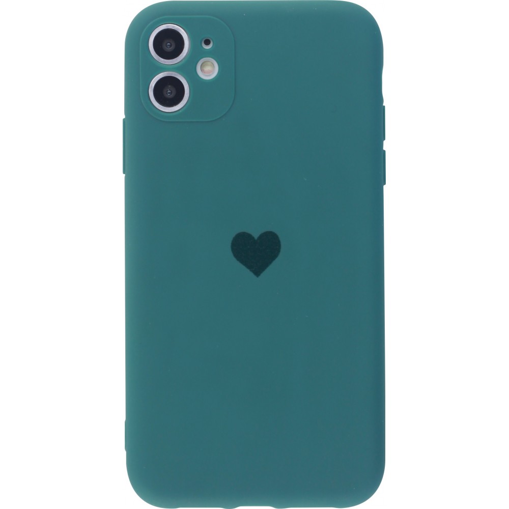 Coque iPhone 11 - Silicone Mat Coeur - Vert foncé