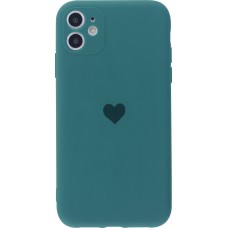 Coque iPhone 11 - Silicone Mat Coeur - Vert foncé