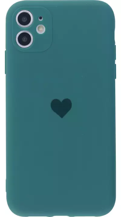 Coque iPhone 11 - Silicone Mat Coeur - Vert foncé