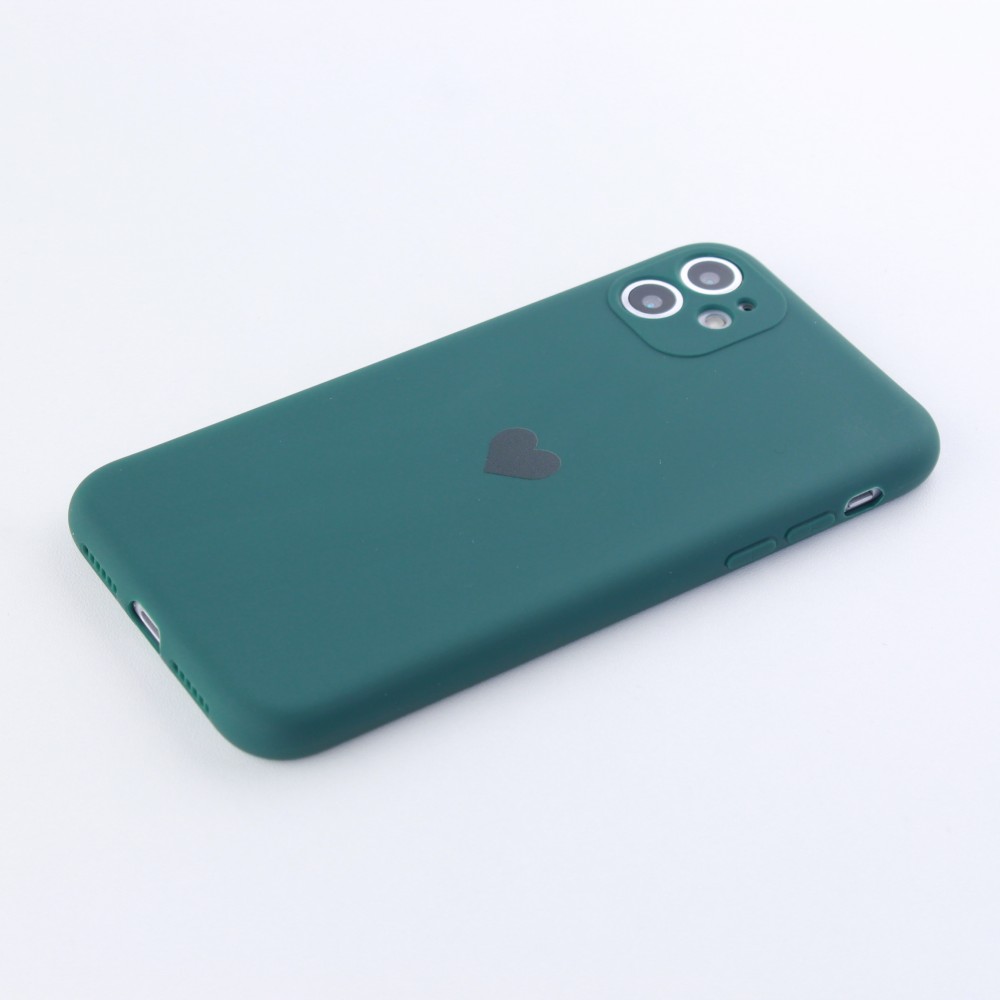 Hülle iPhone 11 - Silikon Mat Herz - Dunkelgrün