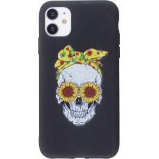 Coque iPhone 12 mini - Silicone Mat Skull flowers - Noir
